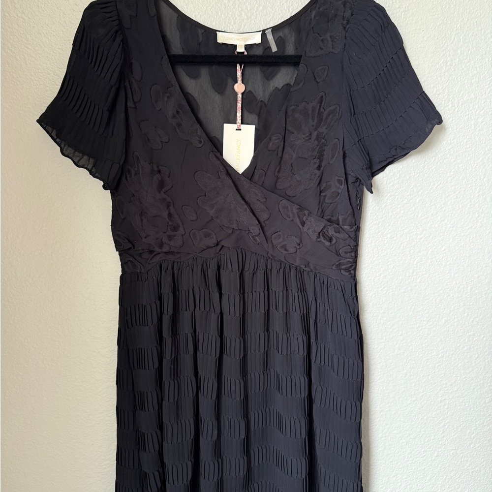 LoveShackFancy Black Floral Textured Dress
